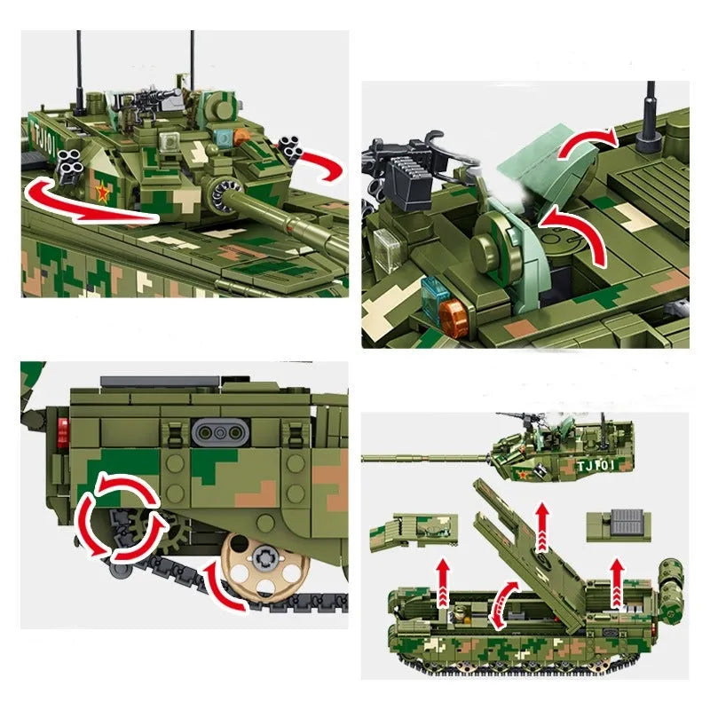 Building Blocks MOC WW2 Military 99A Main Battle Tank Bricks Kids Toys - 7