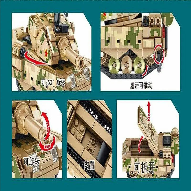 Building Blocks MOC WW2 Military 99A Q Version Main Battle Tank Bricks Toy Construction Set Toys - 5