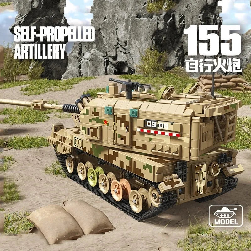 Building Blocks MOC WW2 Self-Propelled 155 Artillery Bricks Toys Construction Set Toys - 3