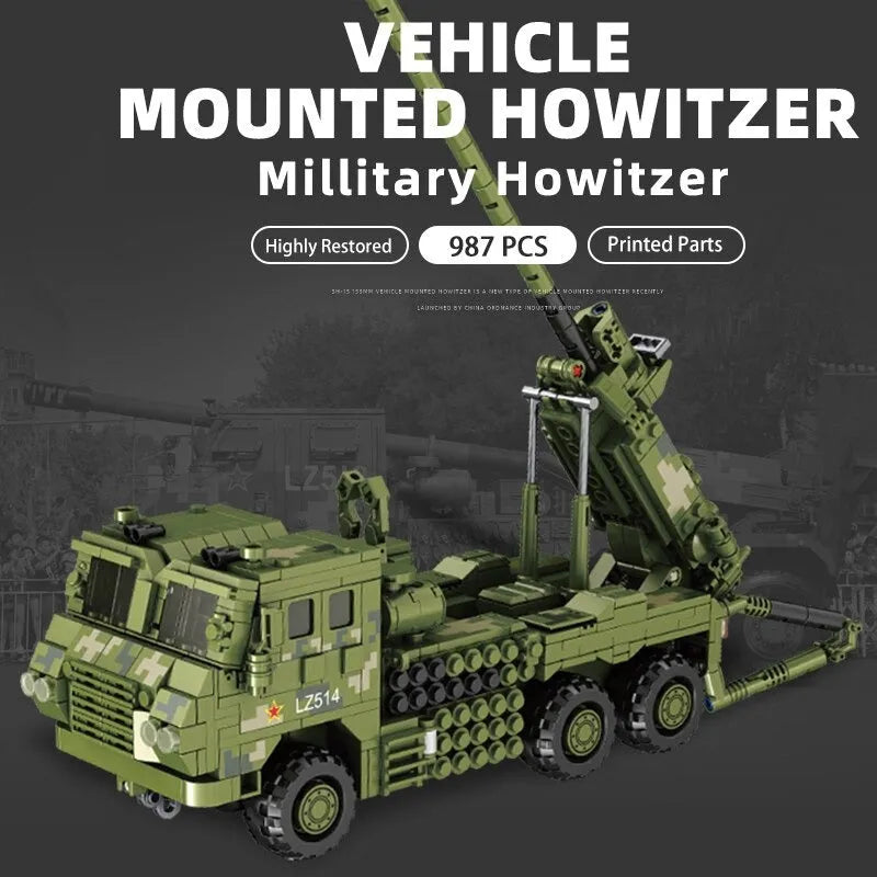 Building Blocks MOC WW2 SH-15X Armored Car Mounted Howitzer Bricks Toy - 2