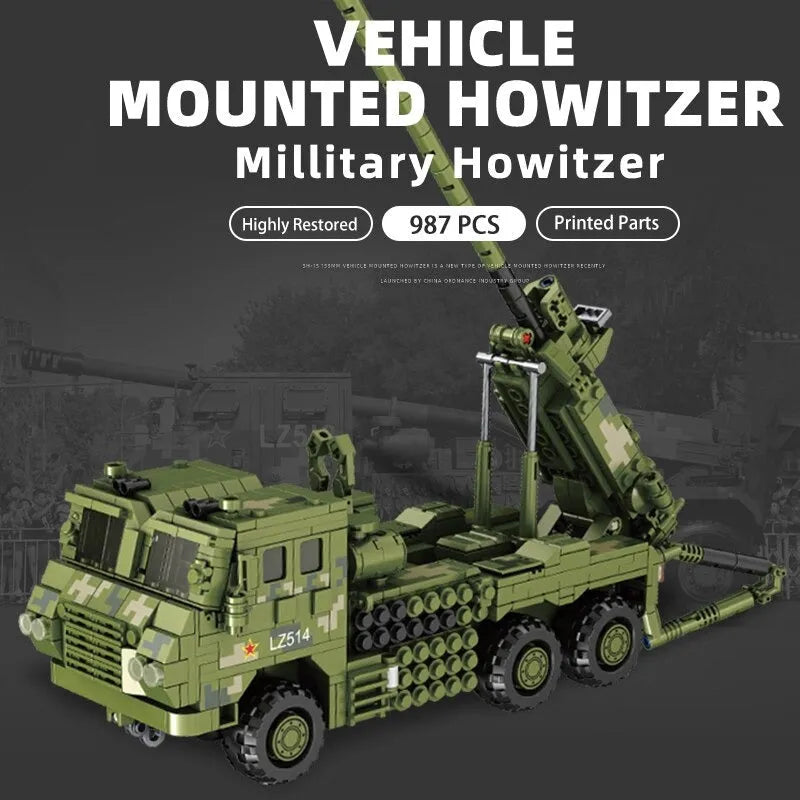 Howzer Toy MOC SH-15X Armored Car Mounted Howitzer Bricks Toy