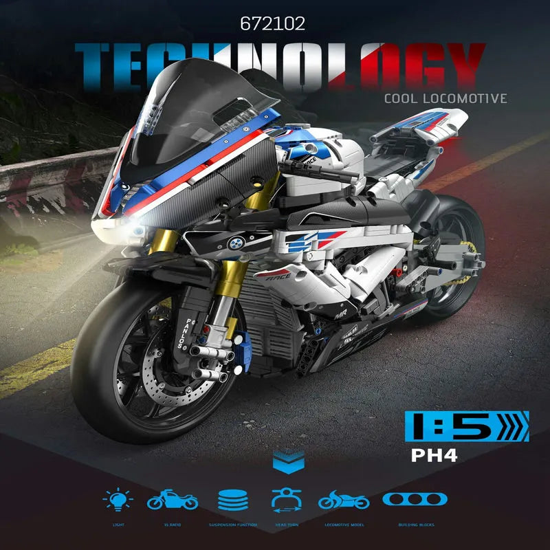 Building Blocks Tech MOC BMW PH4 Sport Motorcycle Bricks Toys 672102 Construction Set Toys - 2
