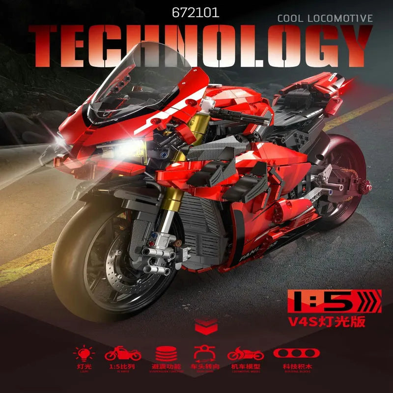 Building Blocks Tech MOC Ducati V4R Sport Motorcycle Bricks Toys 672101 - 2