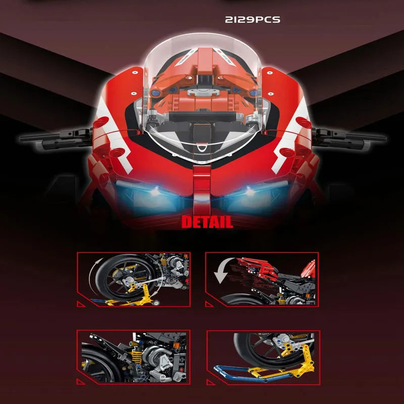 Building Blocks Tech MOC Ducati V4R Sport Motorcycle Bricks Toys 672101 - 5