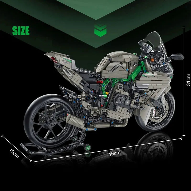 Building Blocks Tech MOC Kawasaki H2R Sport Motorcycle Bricks Toys 672103 - 6