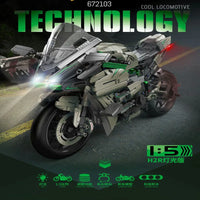 Thumbnail for Building Blocks Tech MOC Kawasaki H2R Sport Motorcycle Bricks Toys 672103 - 1