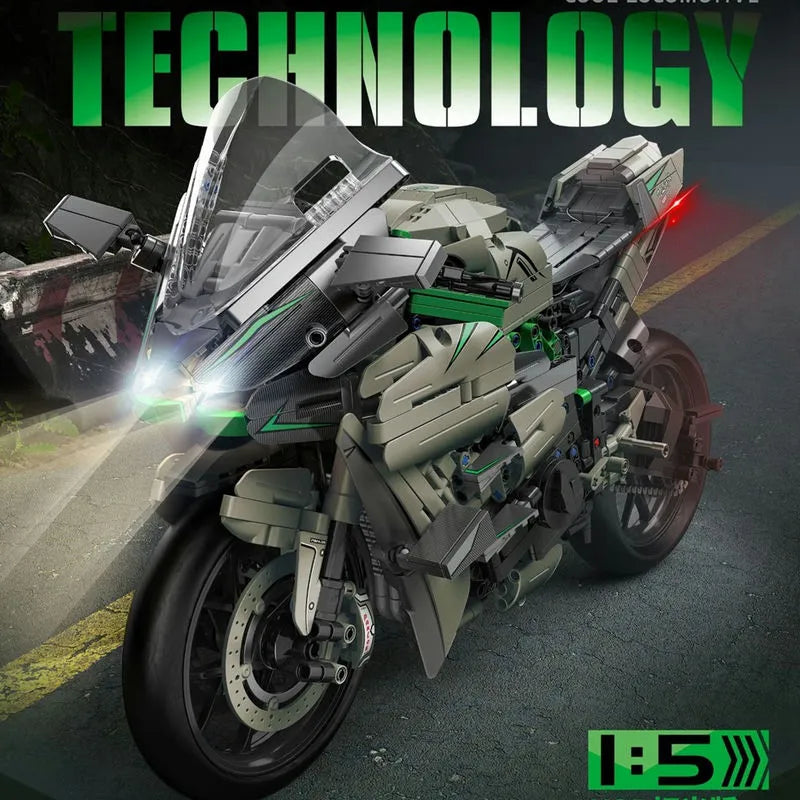 Building Blocks Tech MOC Kawasaki H2R Sport Motorcycle Bricks Toys 672103 - 2