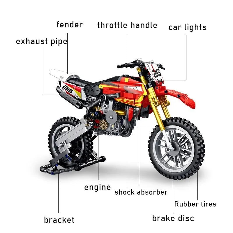 Building Blocks Tech MOC Off-Road YZ 450 Motorcycle Bricks Toy 672005 - 2