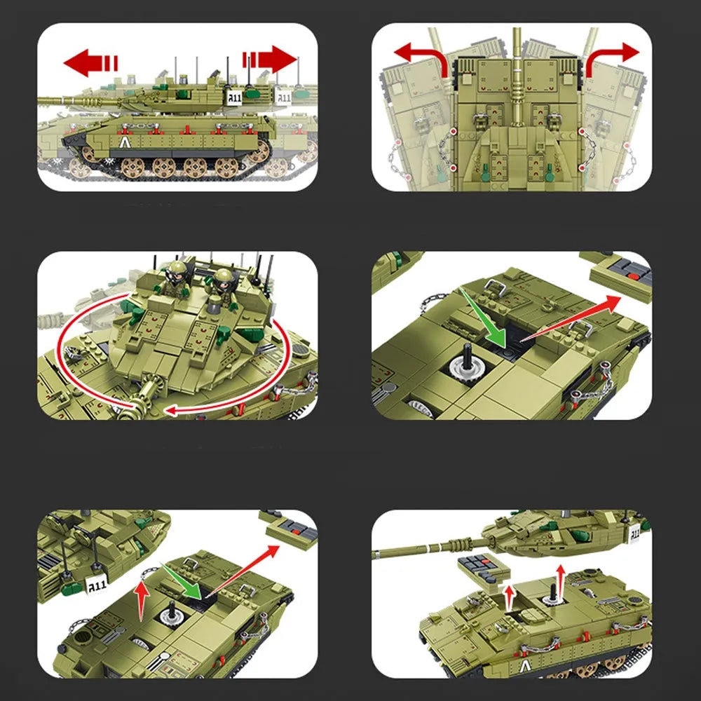 Building Blocks Tech Motorized RC Merkava Main Battle Tank Bricks Toy Construction Set Toys - 6