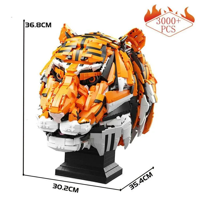 Building Blocks MOC Creative Idea Expert Zodiac Signs Tiger Head King of Beasts Construction Set Toys - 2