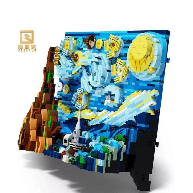Building Blocks MOC Ideas Art 3D Starry Night Picture Frame Bricks Kids Toys - 2