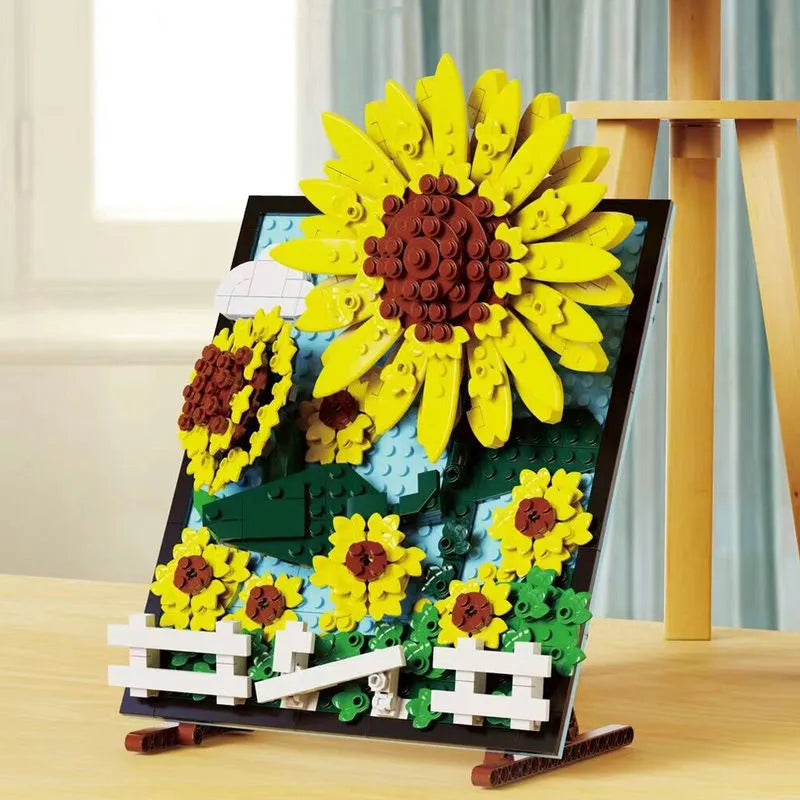 Building Blocks MOC Ideas Sunflowers Helianthus Art Painting Bricks Toy - 1