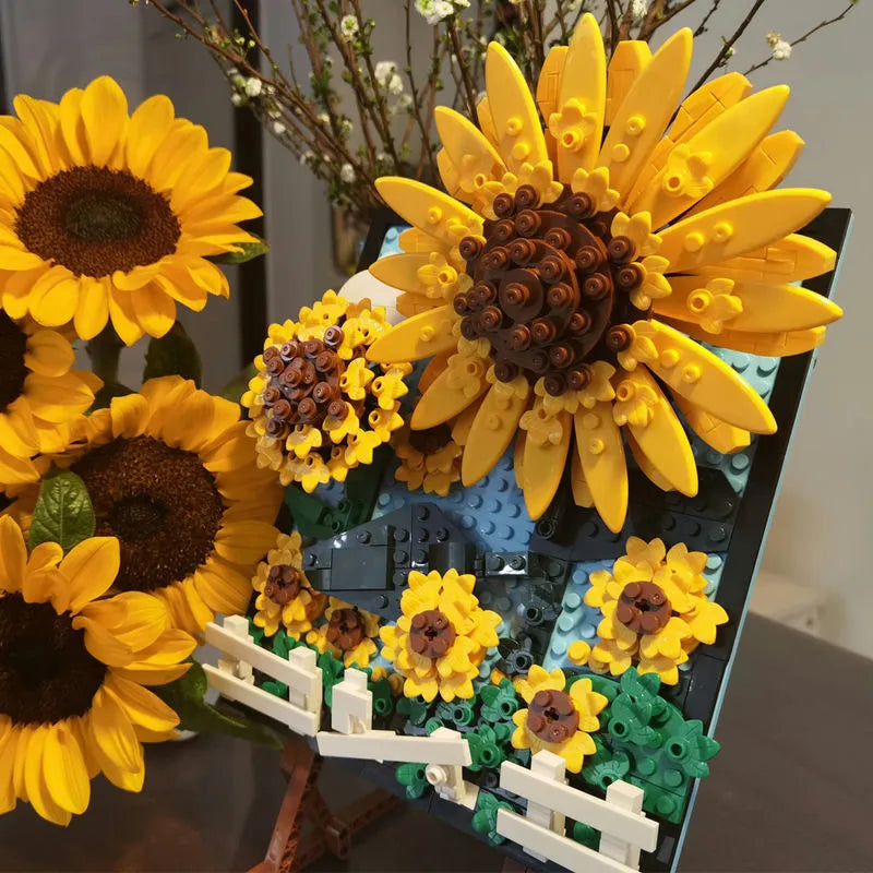 Building Blocks MOC Ideas Sunflowers Helianthus Art Painting Bricks Toy - 11