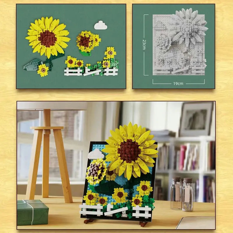 Building Blocks MOC Ideas Sunflowers Helianthus Art Painting Bricks Toy - 6