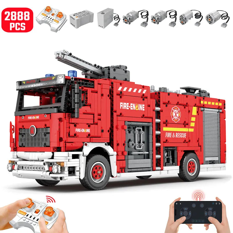 Building Blocks MOC 22008 RC APP Water Jet City Fire Ladder Truck Bricks Toys - 1