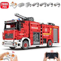 Thumbnail for Building Blocks MOC 22008 RC APP Water Jet City Fire Ladder Truck Bricks Toys - 1