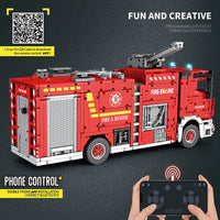 Thumbnail for Building Blocks MOC 22008 RC APP Water Jet City Fire Ladder Truck Bricks Toys - 4