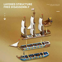 Thumbnail for Building Blocks MOC 66011 Creator The Royal Fleet Sun Pirate Ship Bricks Toy - 6