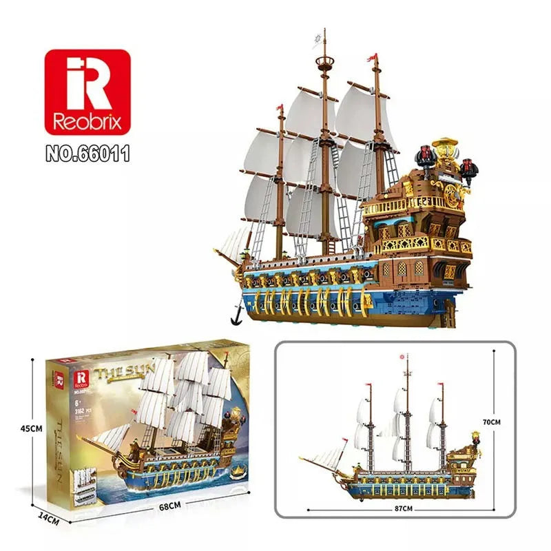 Building Blocks MOC 66011 Creator The Royal Fleet Sun Pirate Ship Bricks Toy - 8