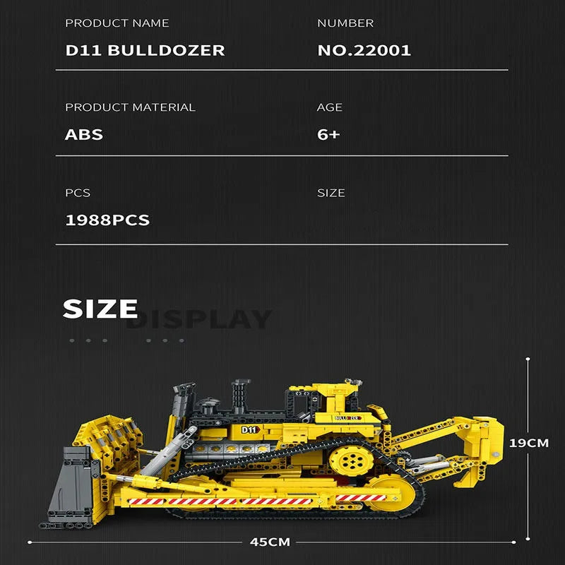 Building Blocks MOC APP Mechanical RC D11 Bulldozer Bricks Toys 22001 - 9