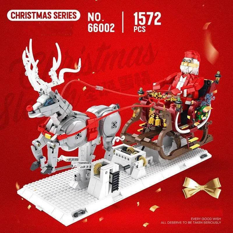 Building Blocks MOC Christmas Sleigh Santa Claus Elk Reindeer Bricks Toy Construction Set Toys - 2