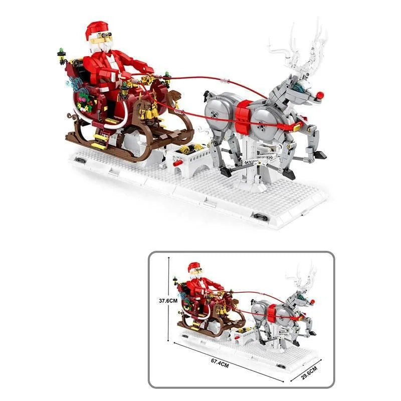 Building Blocks MOC Christmas Sleigh Santa Claus Elk Reindeer Bricks Toy Construction Set Toys - 6