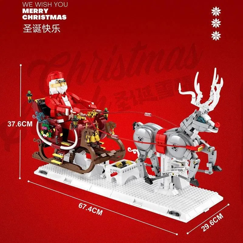 Building Blocks MOC Christmas Sleigh Santa Claus Elk Reindeer Bricks Toy - 3