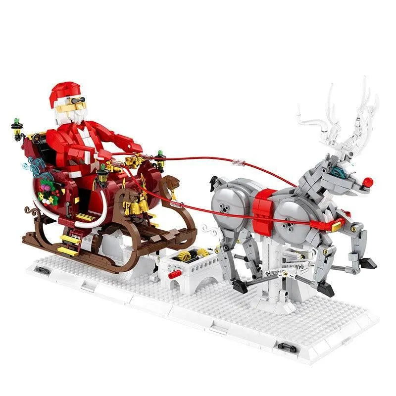 Building Blocks MOC Christmas Sleigh Santa Claus Elk Reindeer Bricks Toy - 1