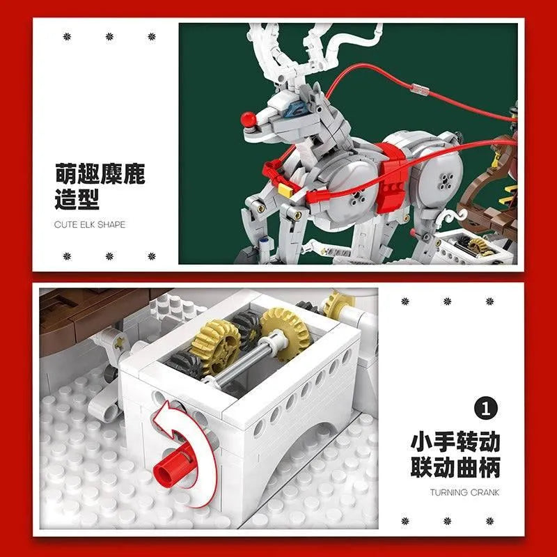 Building Blocks MOC Christmas Sleigh Santa Claus Elk Reindeer Bricks Toy Construction Set Toys - 5