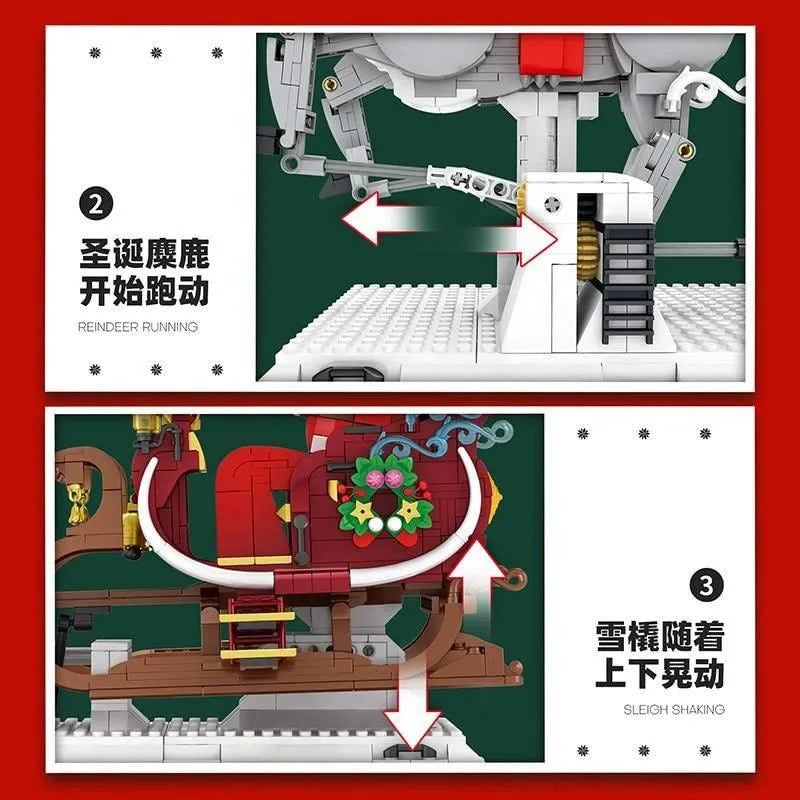 Building Blocks MOC Christmas Sleigh Santa Claus Elk Reindeer Bricks Toy Construction Set Toys - 4