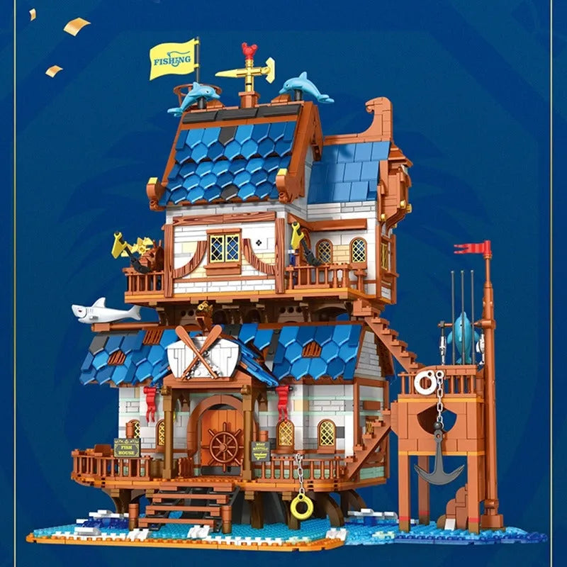 Building Blocks MOC Creator Expert Medieval Town Fishing Store Bricks Toy 66007 - 5