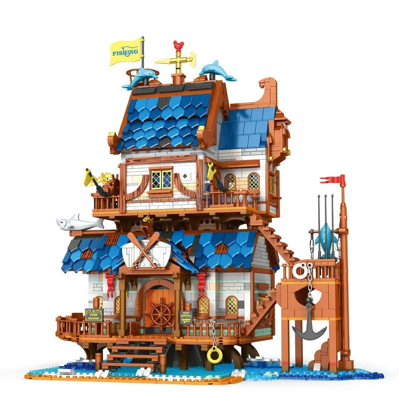 Building Blocks MOC Creator Expert Medieval Town Fishing Store Bricks Toy 66007 Construction Set Toys - 1
