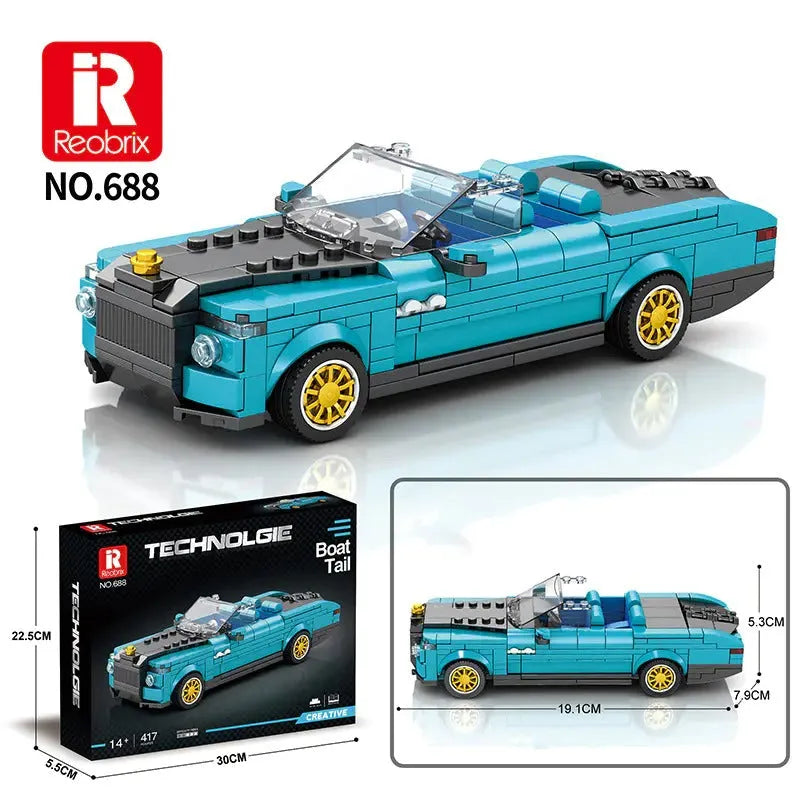 Building Blocks MOC Tech 688 RR Boat Tail Classic Racing Car Bricks Toy - 2