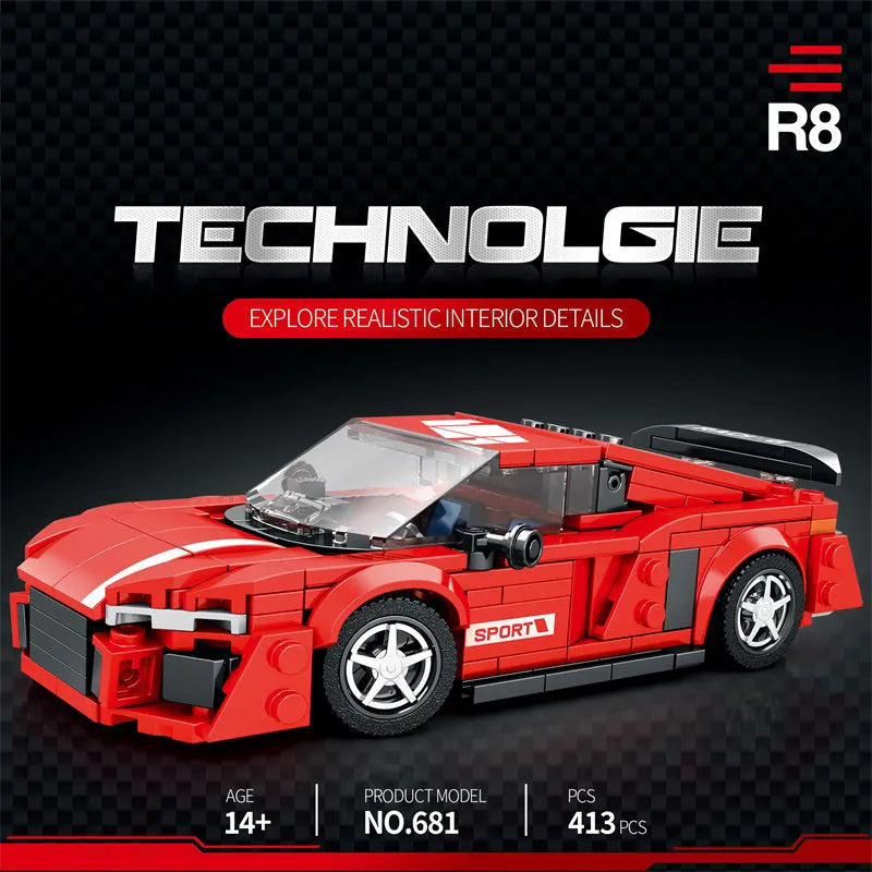 Building Blocks Tech MOC 681 Audi R8 Super Racing Car Bricks Toy - 1