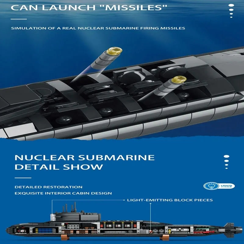 Building Blocks Tech MOC Military Strategic Nuclear Submarine Warship Bricks Toy - 8