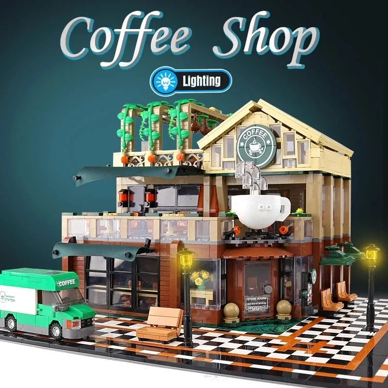 Building Blocks Creator Expert City MOC Luxury Coffee Shop Bricks Toy - 3