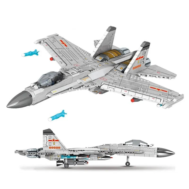 Building Blocks Creator Expert MOC Military Aircraft J-11B Fighter Jet Bricks Toy - 1