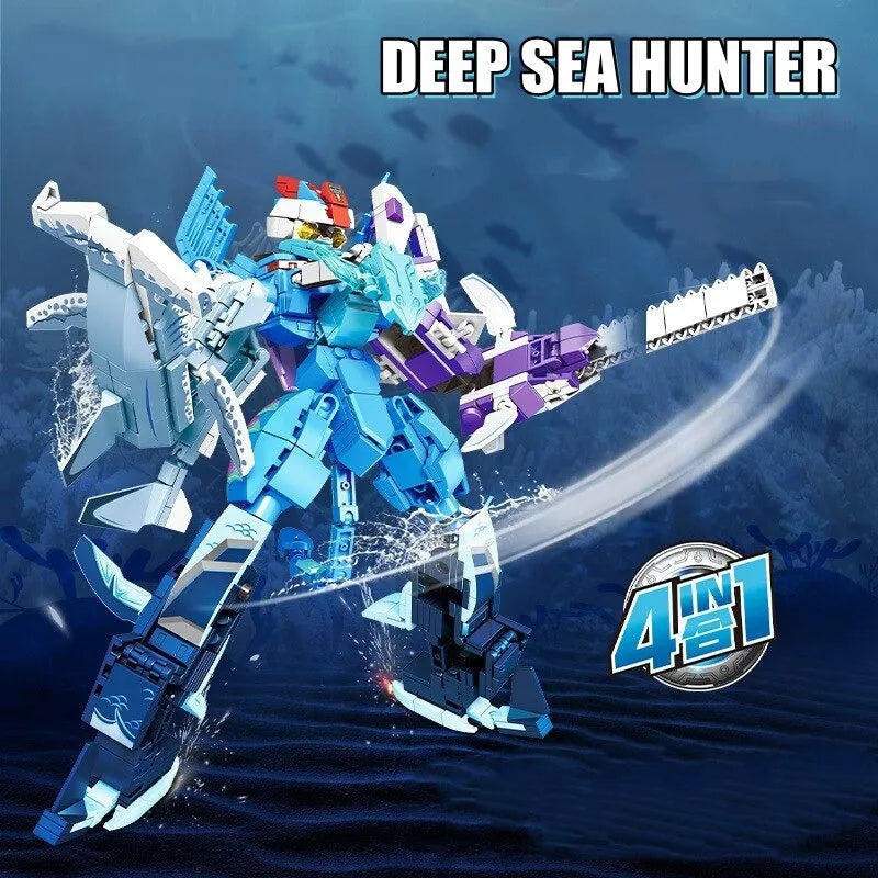 Building Blocks Deep Sea Transforming Mecha Hunter Robot Bricks Toys Construction Set Toys - 2