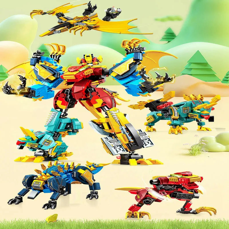 Building Blocks Mecha Deformation Dinosaur Transformation Bricks Toys Construction Set Toys - 5