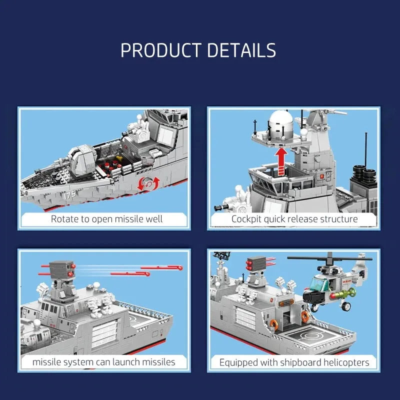 Building Blocks Military 052D Missile Destroyer Warship Cruiser Bricks Toys - 10