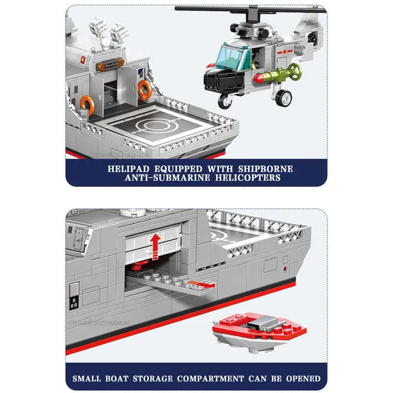 Building Blocks Military 052D Missile Destroyer Warship Cruiser Bricks Toys - 4