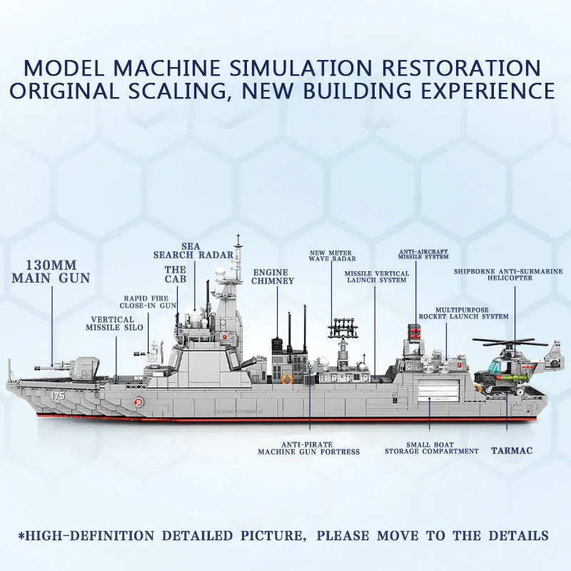 Building Blocks Military 052D Missile Destroyer Warship Cruiser Bricks Toys - 3