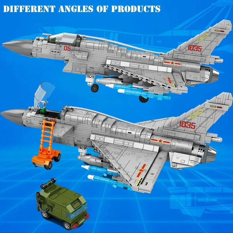 Building Blocks Military Aircraft MOC J - 10B Fighter Jet Bricks Toys - 6
