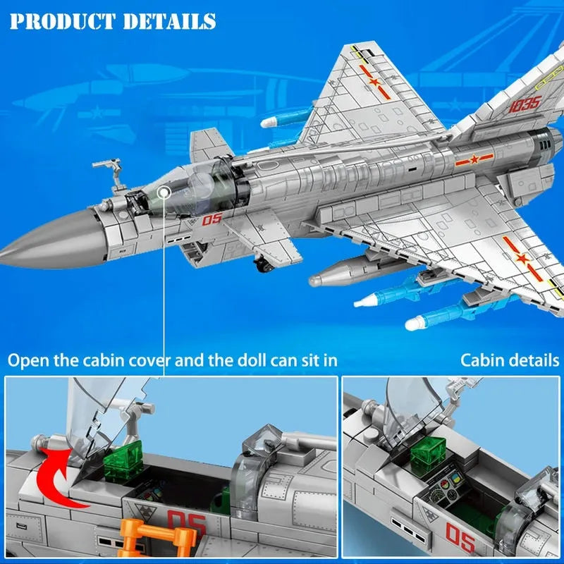 Building Blocks Military Aircraft MOC J - 10B Fighter Jet Bricks Toys - 4
