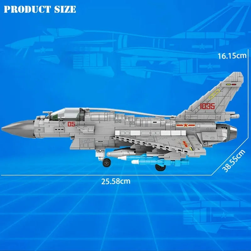 Building Blocks Military Aircraft MOC J - 10B Fighter Jet Bricks Toys - 3