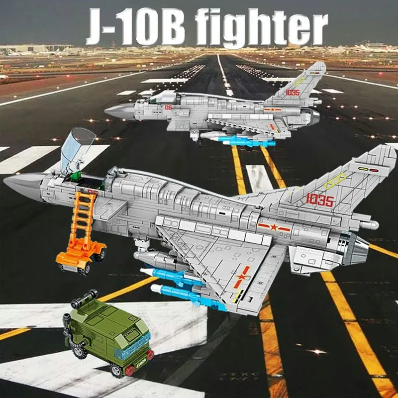 Building Blocks Military Aircraft MOC J - 10B Fighter Jet Bricks Toys - 2