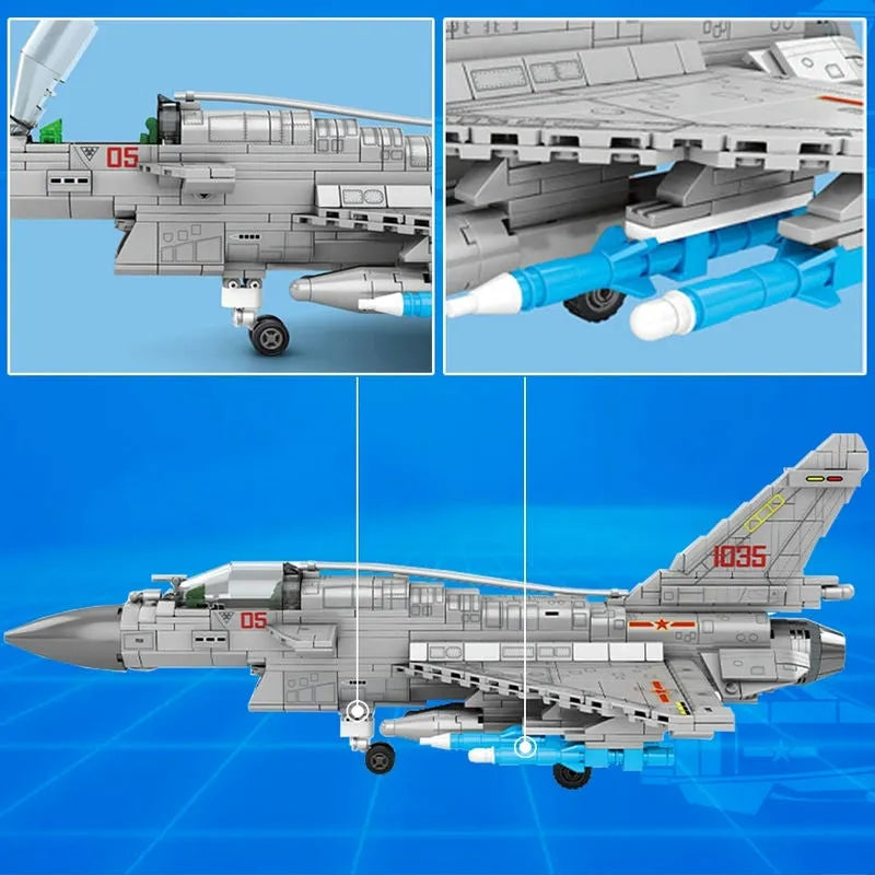 Building Blocks Military Aircraft MOC J - 10B Fighter Jet Bricks Toys - 5