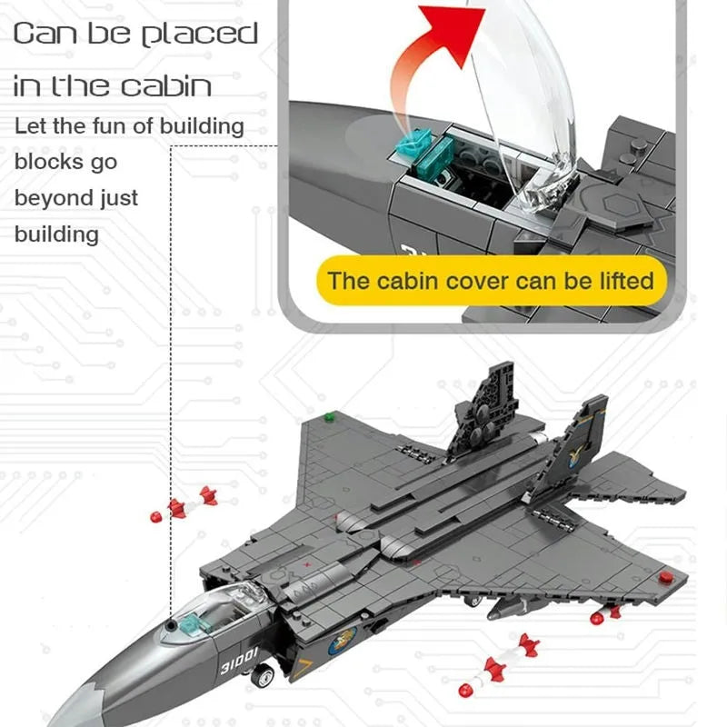 Building Blocks Military MOC FC - 31 Fighter Aircraft Jet Bricks Toy - 8