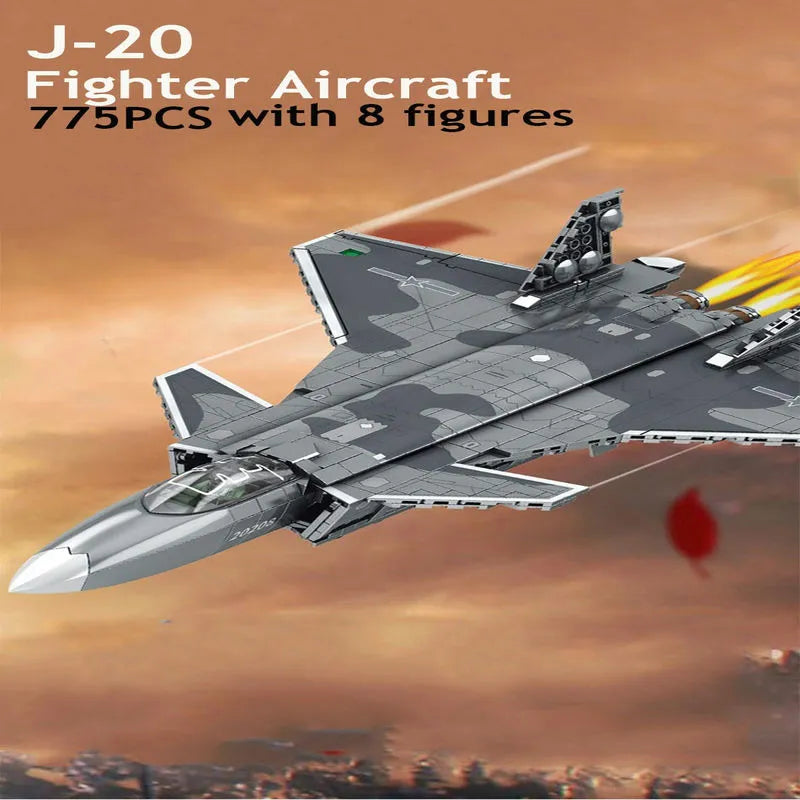 Building Blocks Military MOC Stealth Aircraft J - 20 Fighter Jet Bricks Toy - 3