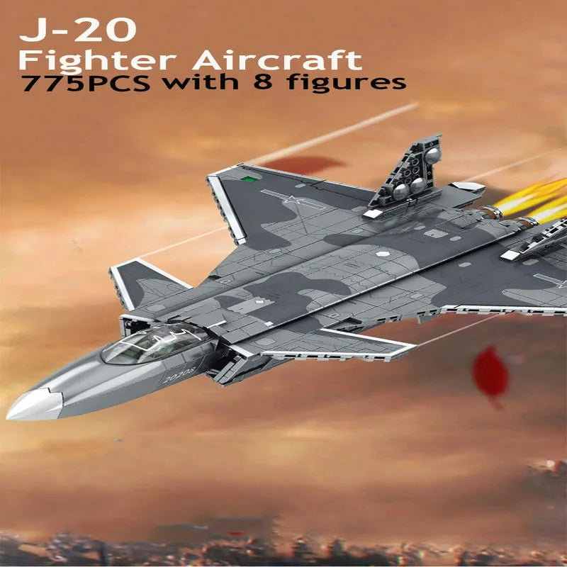 Building Blocks Military MOC Stealth Aircraft J-20 Fighter Jet Bricks Toy - 3